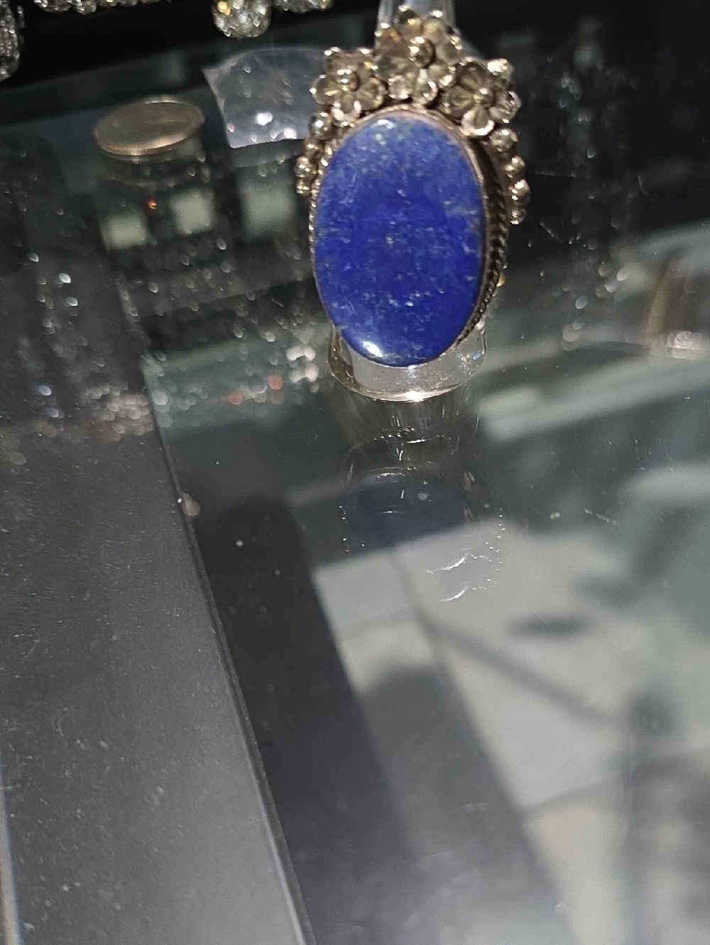 Blue Lapis Stone Floral Accent Ring - Women Jewelry